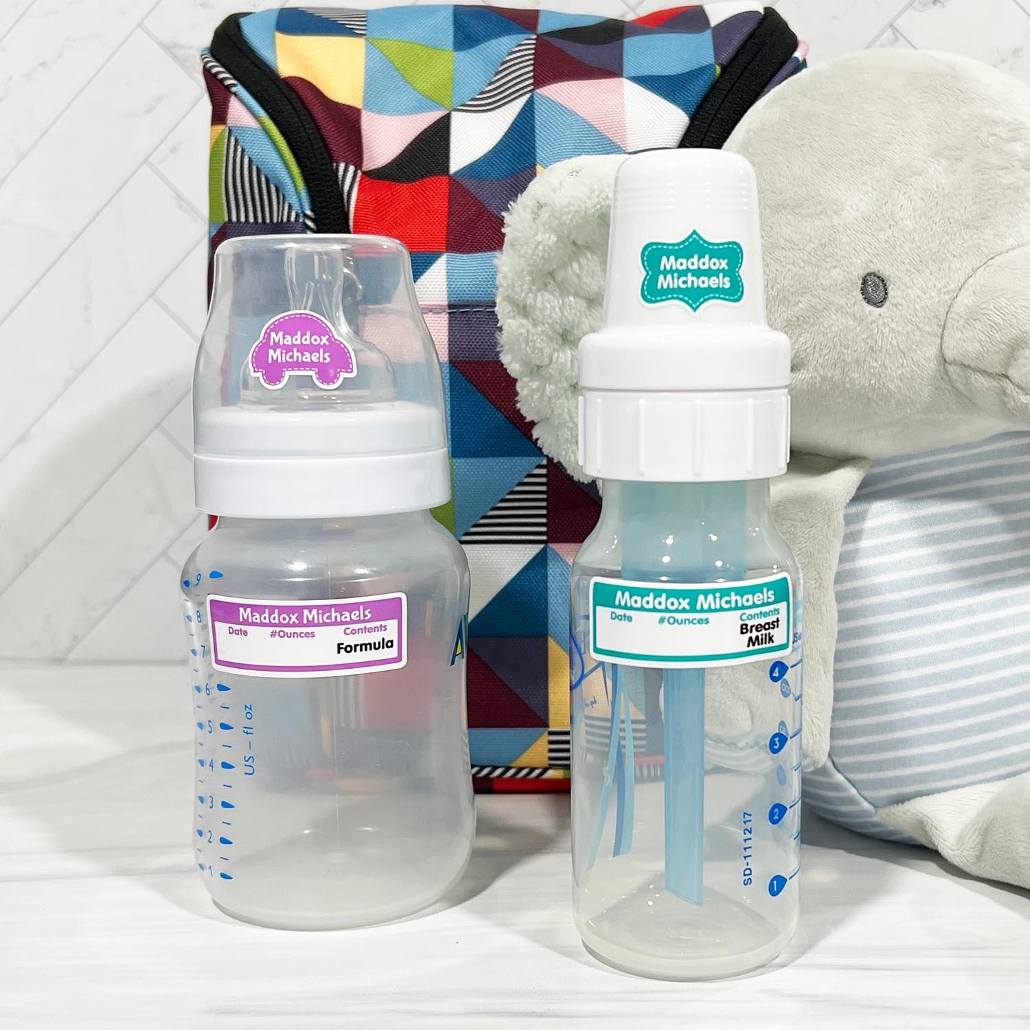 Waterproof baby bottle labels for daycare - small rectangle shape